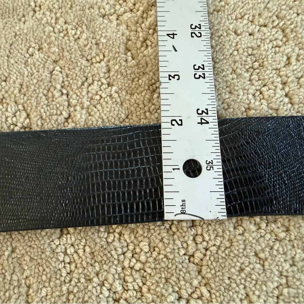 Vintage Lizard Leather Belt Black Gold Buckle Curved Waist Ralph Lauren Style - Picture 5 of 11